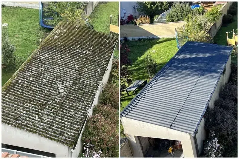 Avant / après rénovation d'un toit de garage